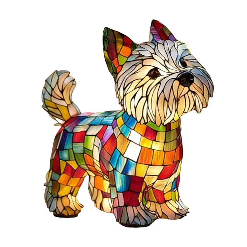 Dog Table Lamp | Stained Glass Mosaic & Warm LED