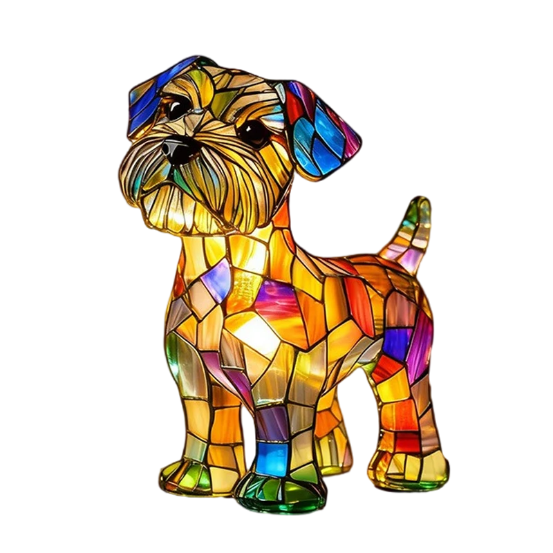 Dog Table Lamp | Stained Glass Mosaic & Warm LED