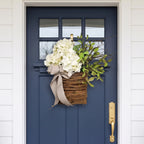Door Basket | Woven Rattan & Cream Hydrangeas | 38 x 20 cm
