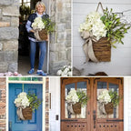 Door Basket | Woven Rattan & Cream Hydrangeas | 38 x 20 cm
