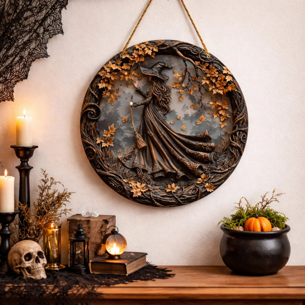 Door Hanging Sign | Layered Witch Design & Solid Wood | 12 in