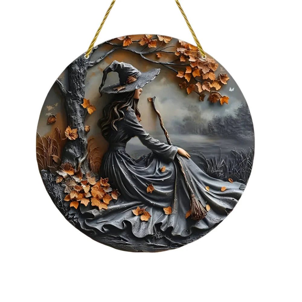Door Hanging Sign | Layered Witch Design & Solid Wood | 12 in