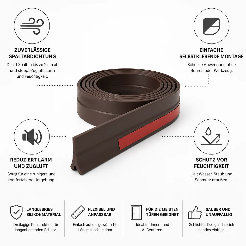 Door Seal | Self-Adhesive & Three-Layer Silicone | Seals Gaps Up To 2 cm
