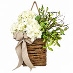 Door Wreath | Handcrafted Silk Hydrangeas & Greenery | Wicker Basket