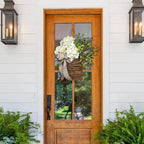 Door Wreath | Handcrafted Silk Hydrangeas & Greenery | Wicker Basket