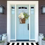 Door Wreath | Handcrafted Silk Hydrangeas & Greenery | Wicker Basket