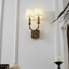 Double-Arm Wall Sconce | Bamboo & Bronze Finish | Fabric Shade
