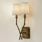 Double-Arm Wall Sconce | Bamboo & Bronze Finish | Fabric Shade