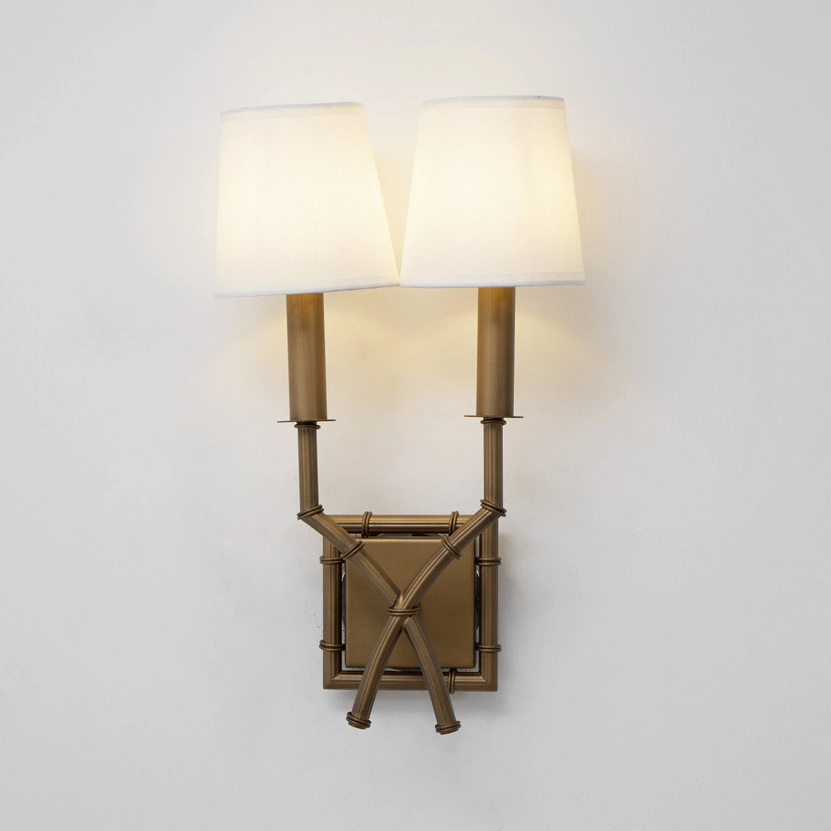 Double-Arm Wall Sconce | Bamboo & Bronze Finish | Fabric Shade
