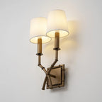 Double-Arm Wall Sconce | Bamboo & Bronze Finish | Fabric Shade