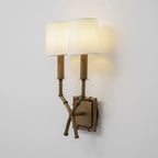 Double-Arm Wall Sconce | Bamboo & Bronze Finish | Fabric Shade