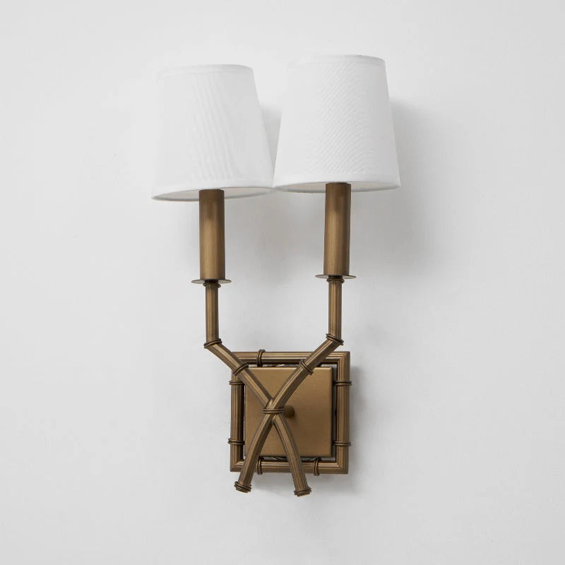 Double-Arm Wall Sconce | Bamboo & Bronze Finish | Fabric Shade