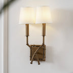Double-Arm Wall Sconce | Bamboo & Bronze Finish | Fabric Shade
