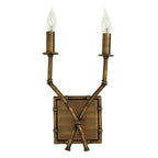 Double-Arm Wall Sconce | Bamboo & Bronze Finish | Fabric Shade