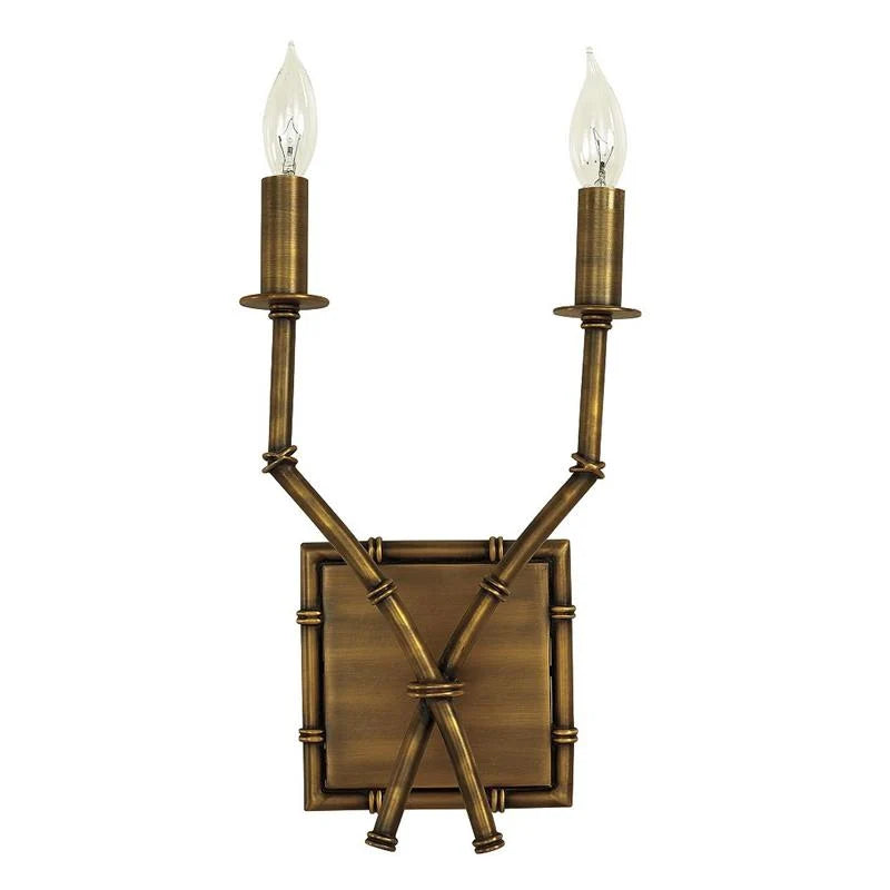 Double-Arm Wall Sconce | Bamboo & Bronze Finish | Fabric Shade