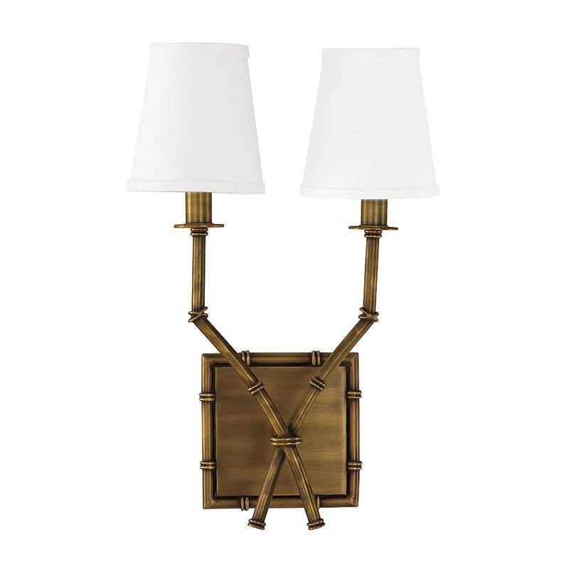 Double-Arm Wall Sconce | Bamboo & Bronze Finish | Fabric Shade