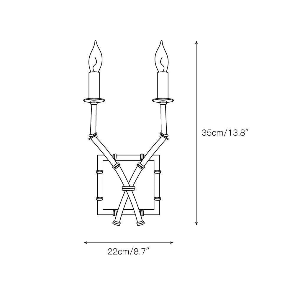 Double-Arm Wall Sconce | Bamboo & Bronze Finish | Fabric Shade