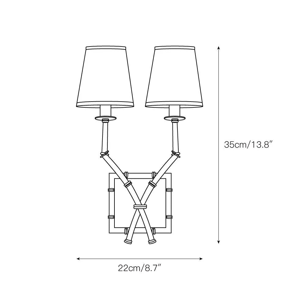 Double-Arm Wall Sconce | Bamboo & Bronze Finish | Fabric Shade