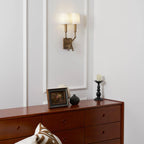 Double-Arm Wall Sconce | Bamboo & Bronze Finish | Fabric Shade