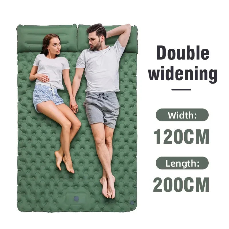 Double Sleeping Pad | Self-Inflating & Integrated Ergonomic Pillow | 200 x 120 cm