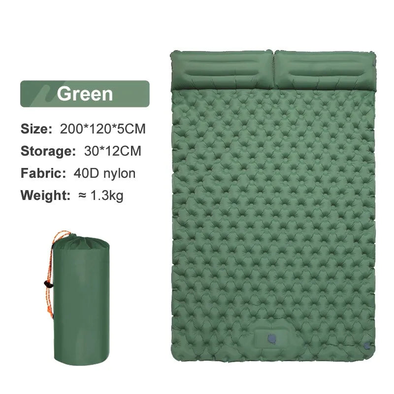 Double Sleeping Pad | Self-Inflating & Integrated Ergonomic Pillow | 200 x 120 cm