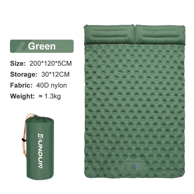 Double Sleeping Pad | Self-Inflating & Integrated Ergonomic Pillow | 200 x 120 cm