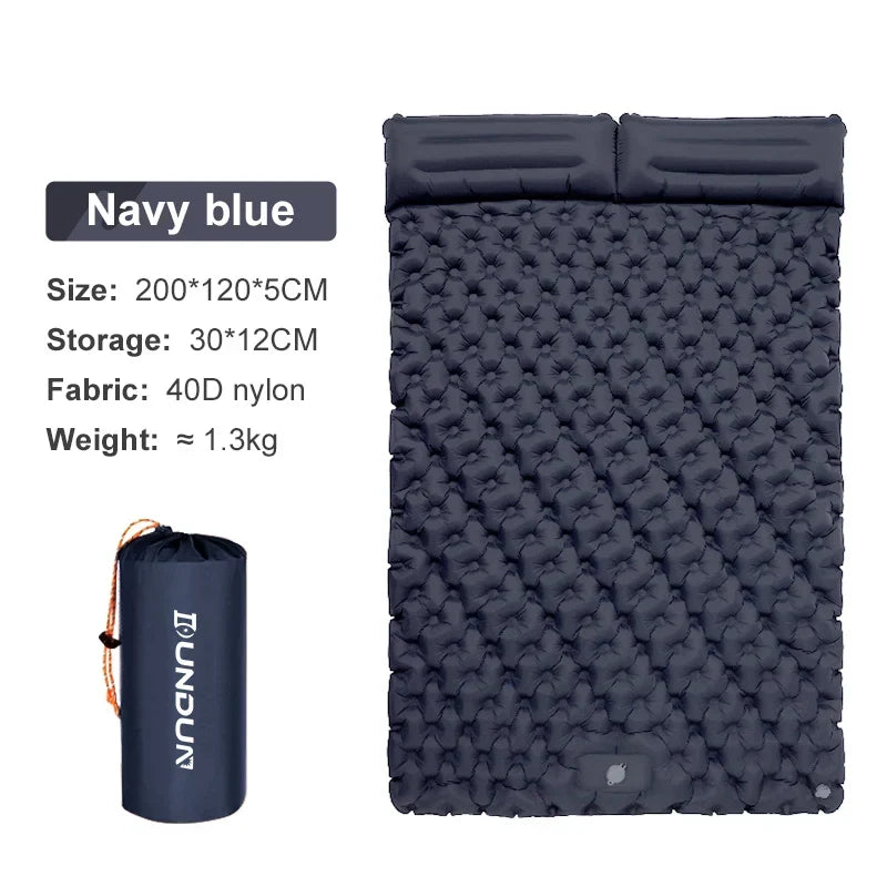Double Sleeping Pad | Self-Inflating & Integrated Ergonomic Pillow | 200 x 120 cm