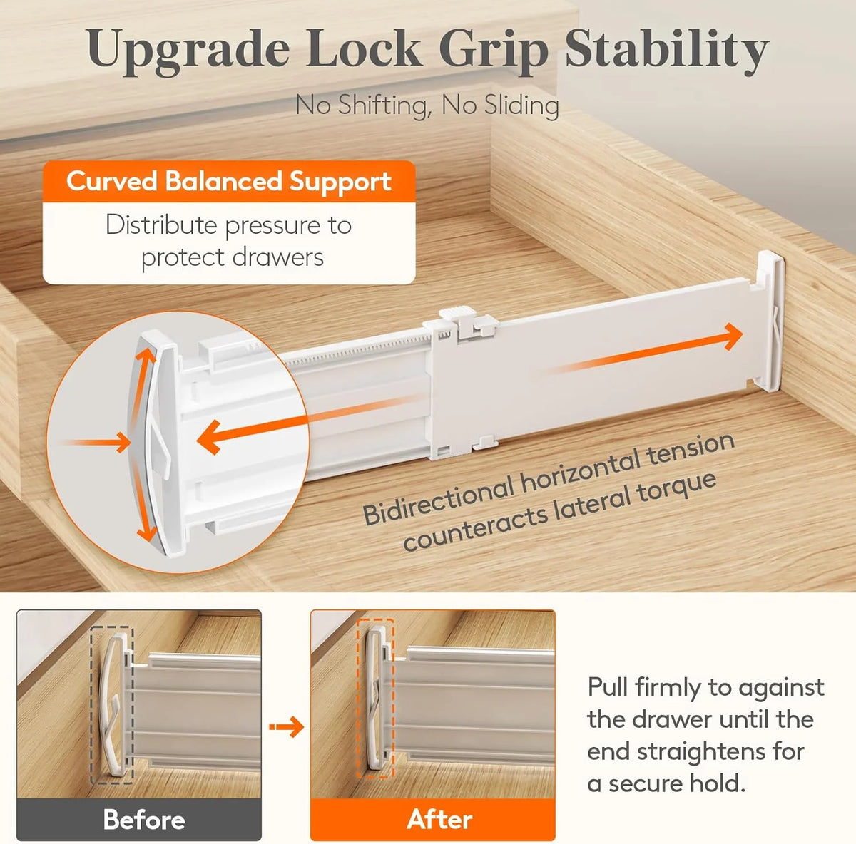 Drawer Dividers | Adjustable & Tool-Free | Non-Slip Silicone Ends | Set of 4