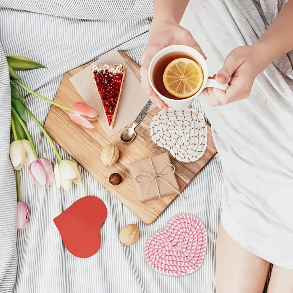 Drink Coasters | Heart-Shaped Non-Slip & Heat-Resistant | Set of 4