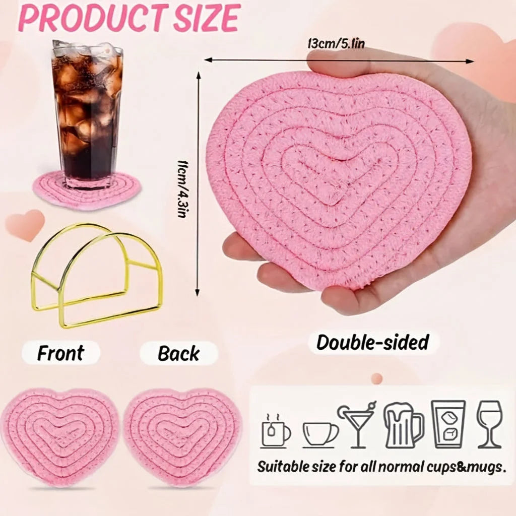 Drink Coasters | Heart-Shaped Non-Slip & Heat-Resistant | Set of 4