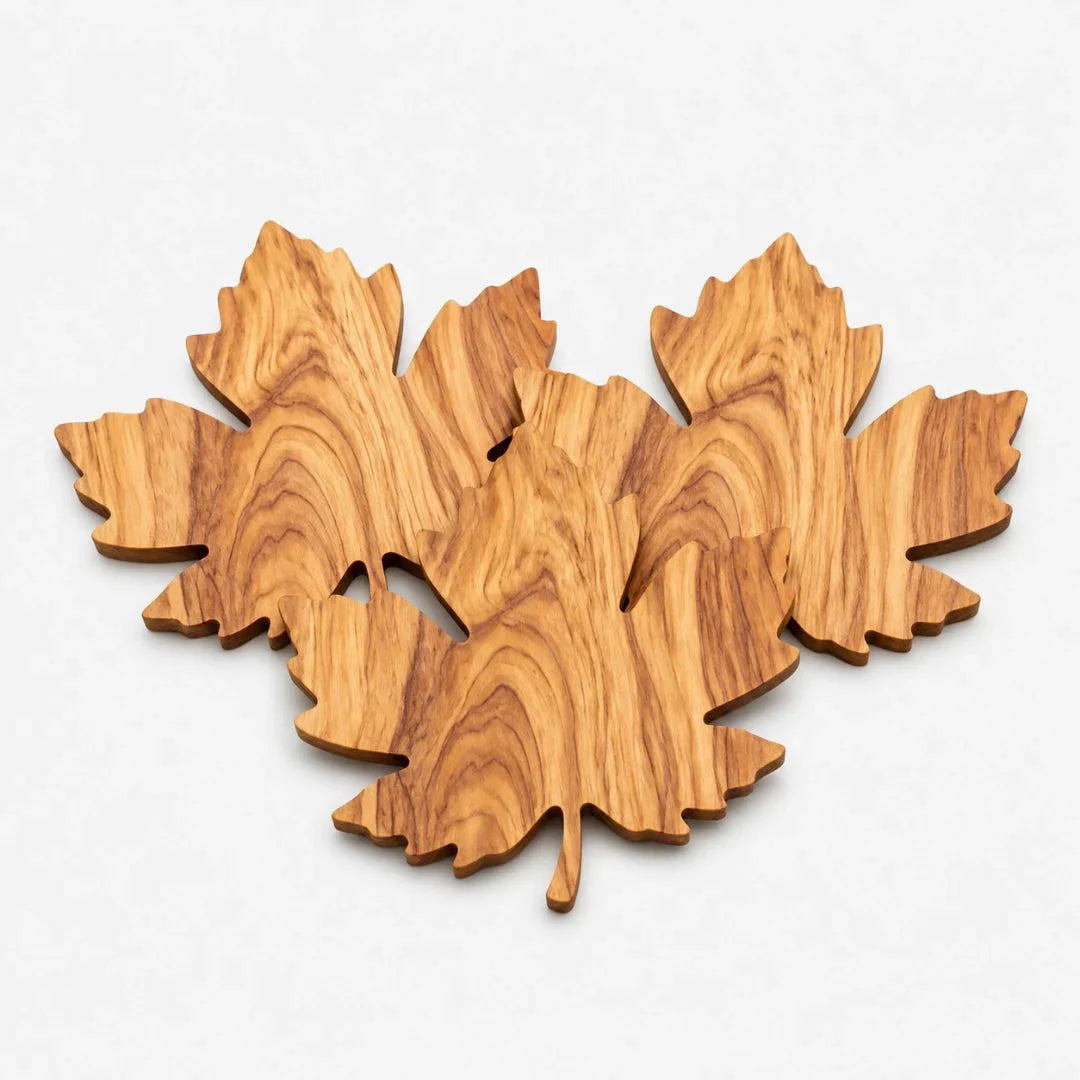 Drink Coasters | Solid Wood & Leaf-Shaped | Set of 3