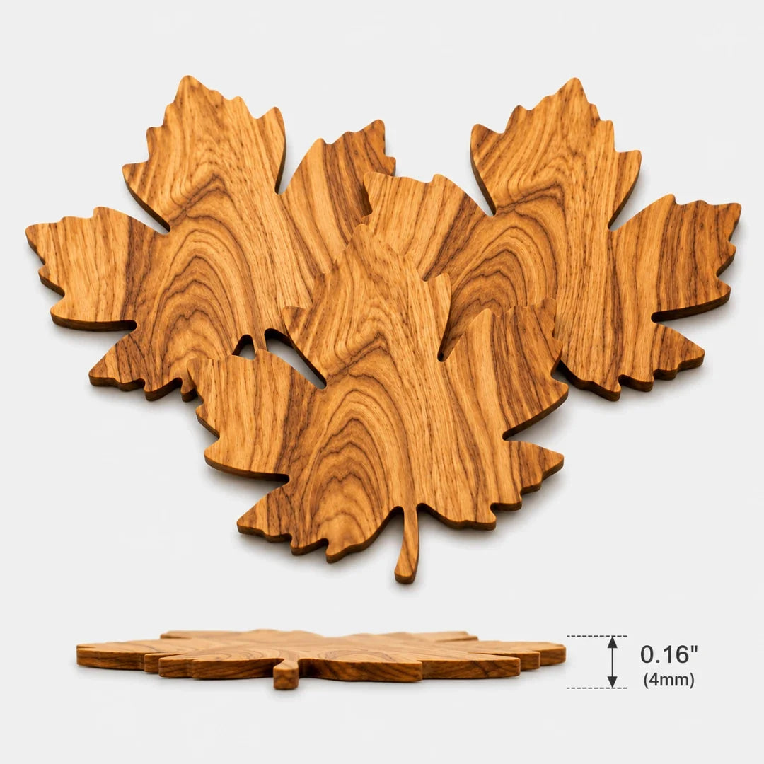 Drink Coasters | Solid Wood & Leaf-Shaped | Set of 3