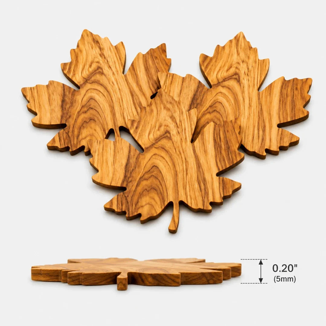 Drink Coasters | Solid Wood & Leaf-Shaped | Set of 3