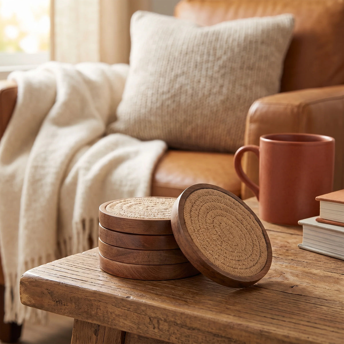 Drink Coasters | Wooden With Removable Absorbent Inserts | Set of 5