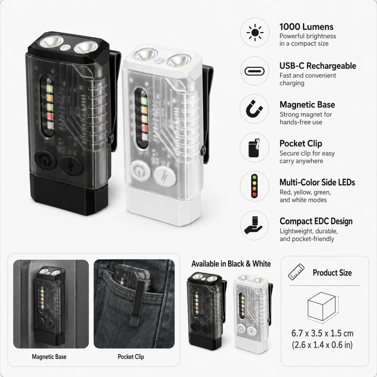 EDC Flashlight | 1000 Lumens USB-C Rechargeable