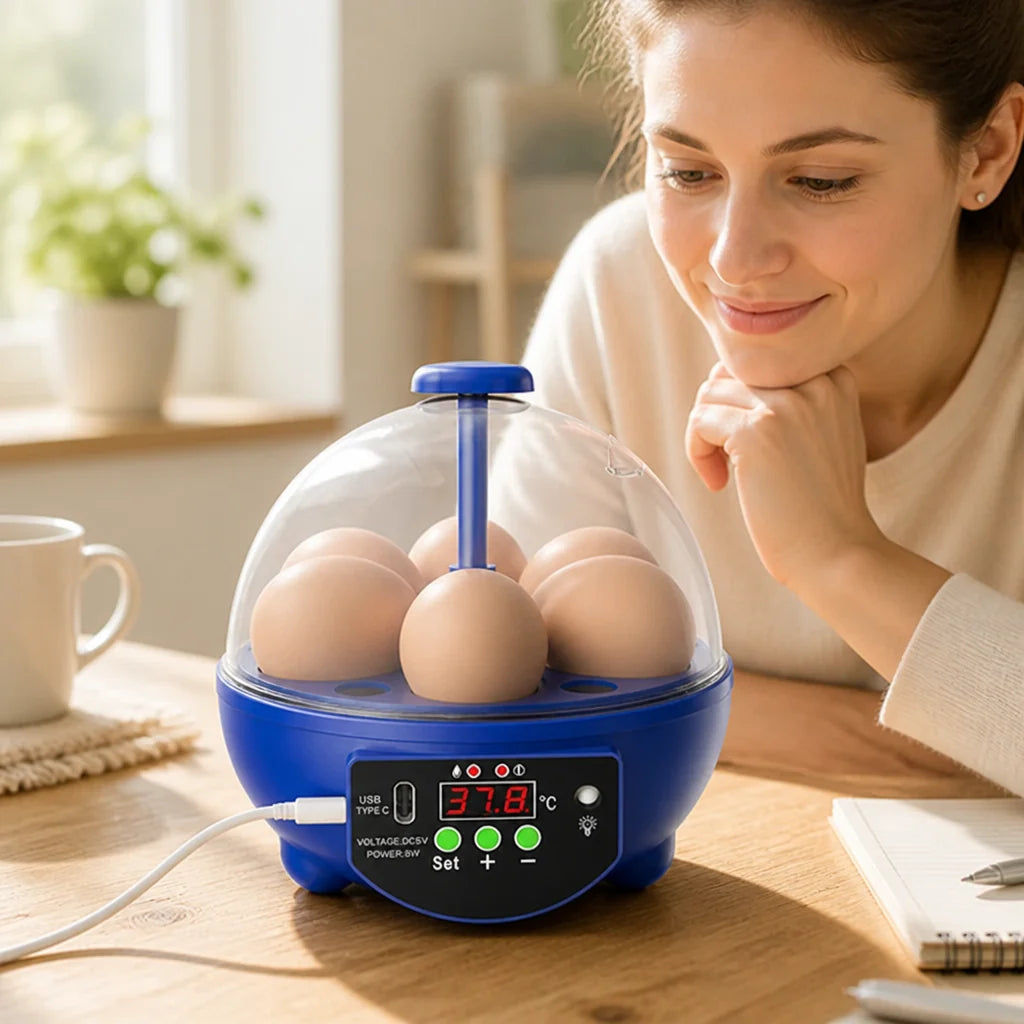Egg Incubator | USB-Powered Automatic Temperature Control & Even Air Circulation | 4–6 Egg Capacity