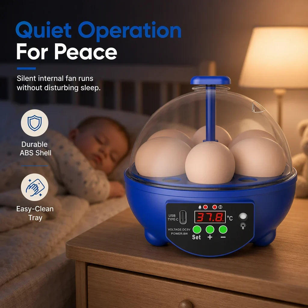Egg Incubator | USB-Powered Automatic Temperature Control & Even Air Circulation | 4–6 Egg Capacity
