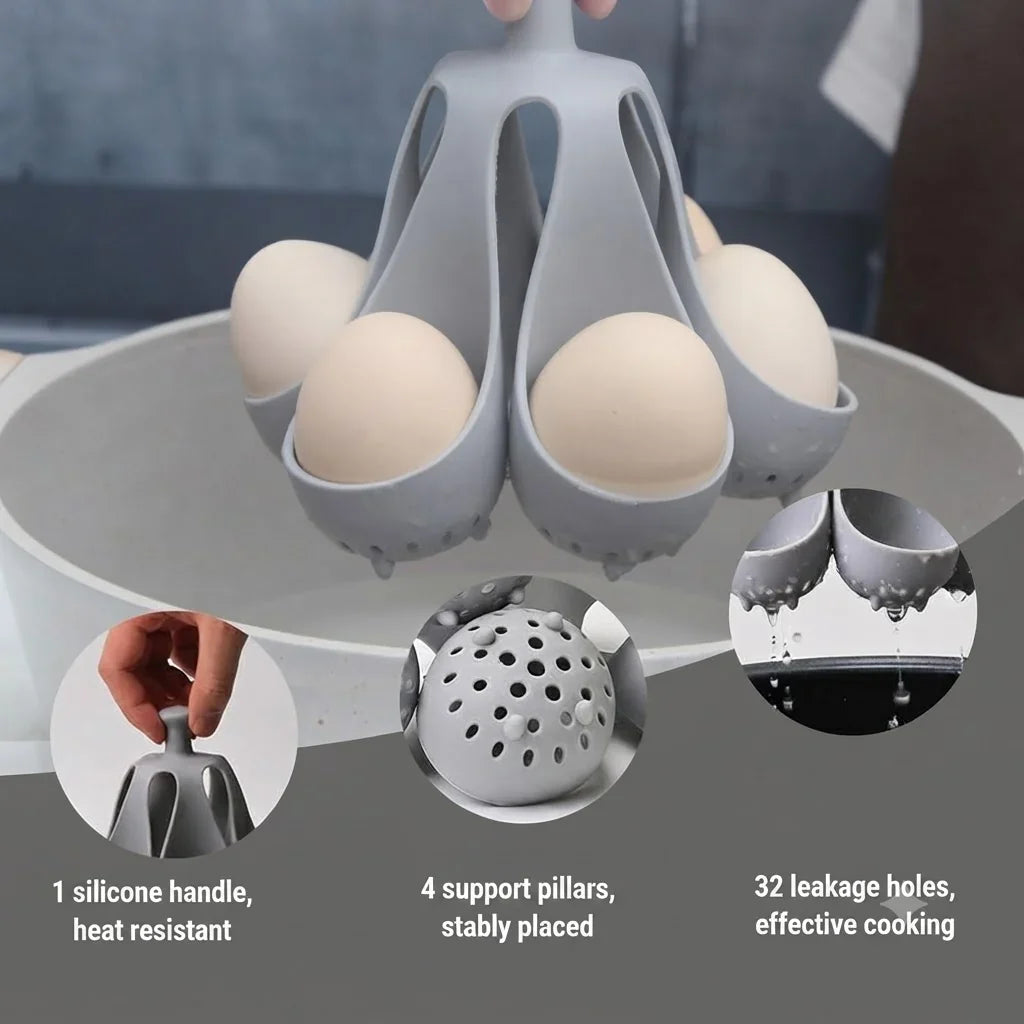 Egg Poacher | Flexible Silicone & Cool-Touch Handle | Holds Up To 6 Eggs