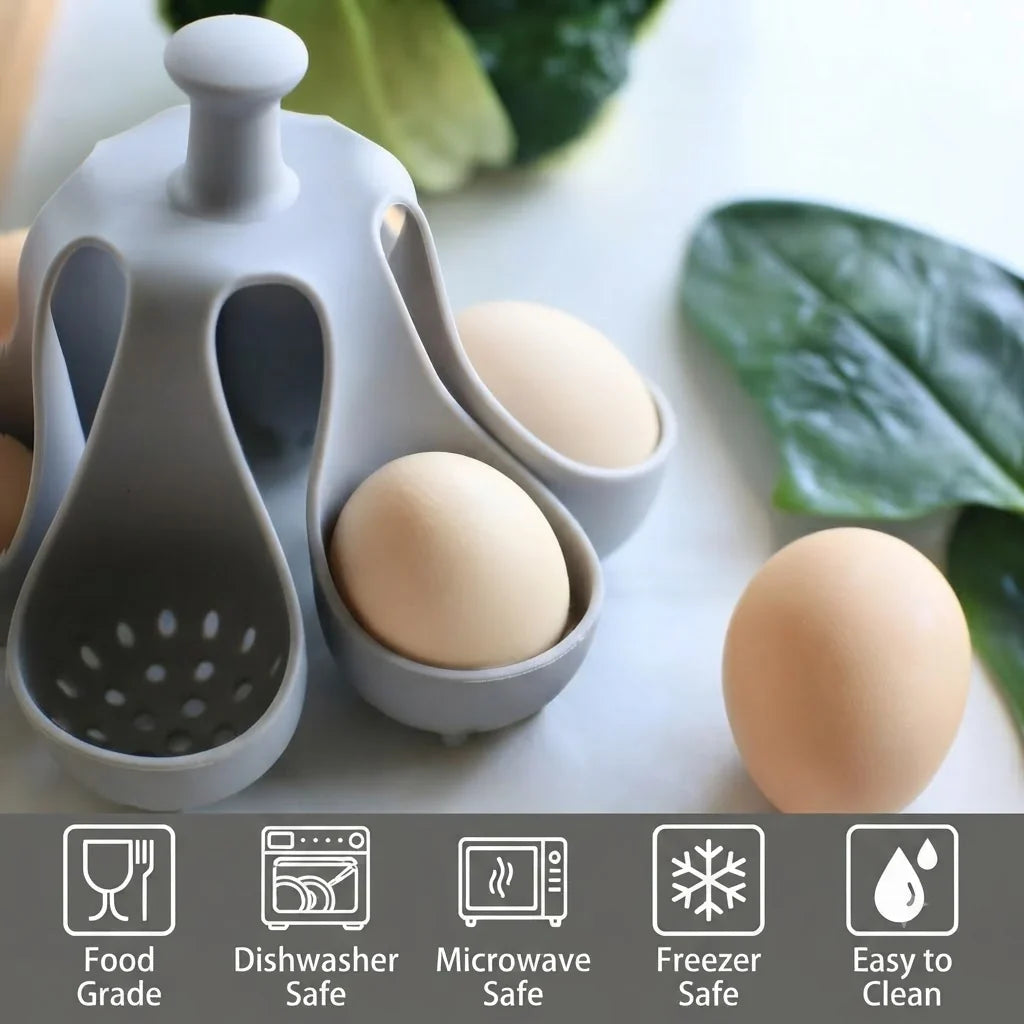 Egg Poacher | Flexible Silicone & Cool-Touch Handle | Holds Up To 6 Eggs