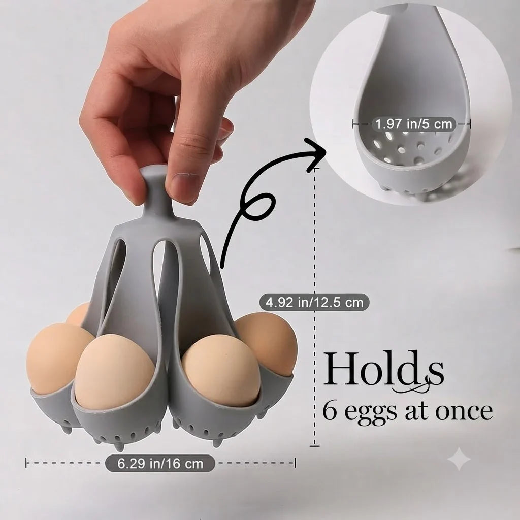 Egg Poacher | Flexible Silicone & Cool-Touch Handle | Holds Up To 6 Eggs
