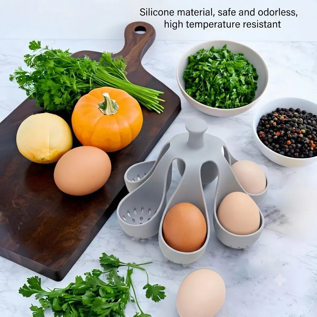 Egg Poacher | Flexible Silicone & Cool-Touch Handle | Holds Up To 6 Eggs