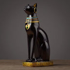 Egyptian Cat Sculpture | Hand-Painted Resin Blue & Gold Finish