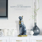 Egyptian Cat Sculpture | Hand-Painted Resin Blue & Gold Finish