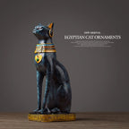 Egyptian Cat Sculpture | Hand-Painted Resin Blue & Gold Finish