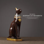 Egyptian Cat Sculpture | Hand-Painted Resin Blue & Gold Finish