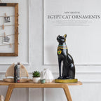 Egyptian Cat Sculpture | Hand-Painted Resin Blue & Gold Finish