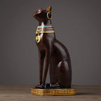 Egyptian Cat Sculpture | Hand-Painted Resin Blue & Gold Finish