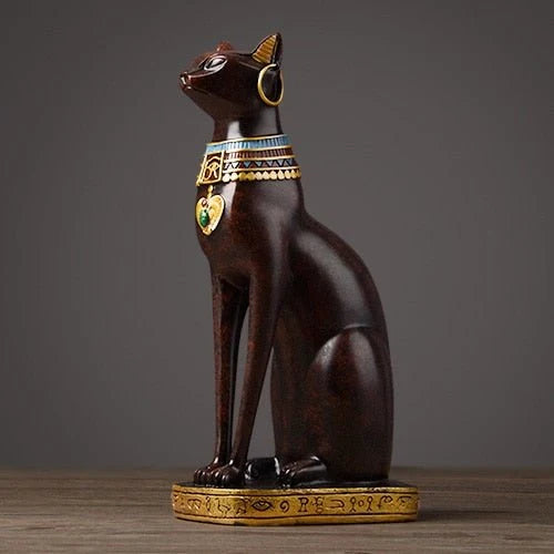 Egyptian Cat Sculpture | Hand-Painted Resin Blue & Gold Finish