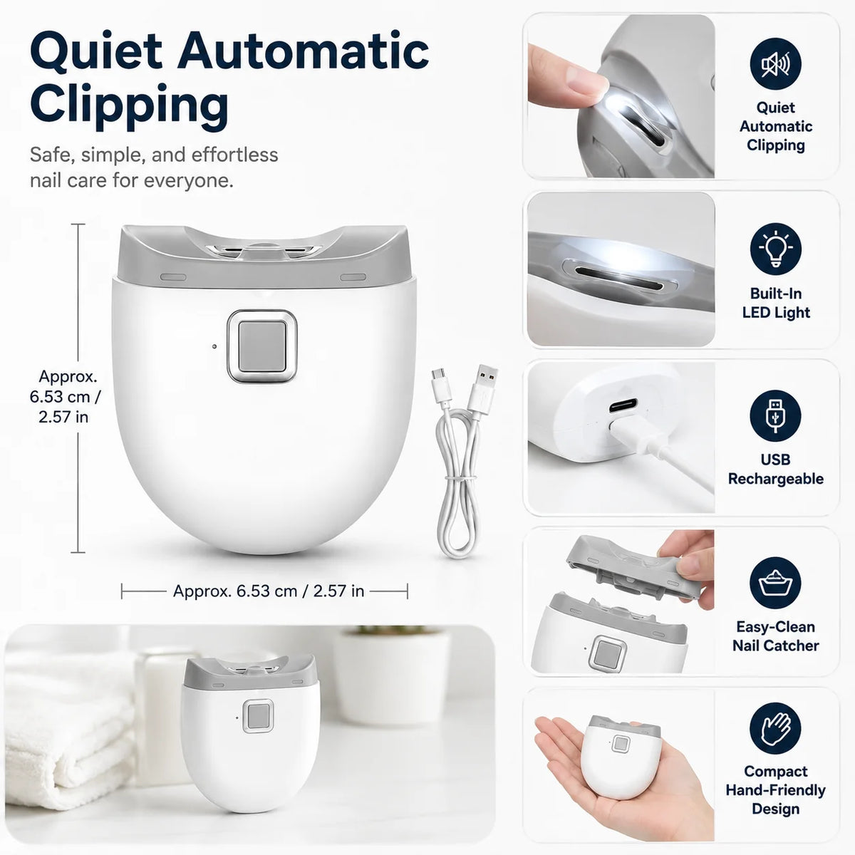 Electric Nail Clipper | Automatic & Quiet USB Rechargeable | For Children & Adults