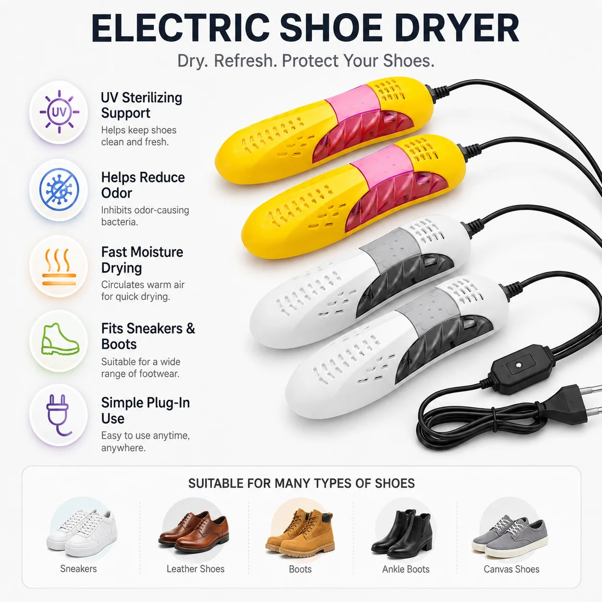 Electric Shoe Dryer | UV Sterilizing & Odor-Eliminating | For Sneakers & Boots